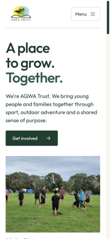 AQWA’s redesigned mobile homepage with a Get involved action
