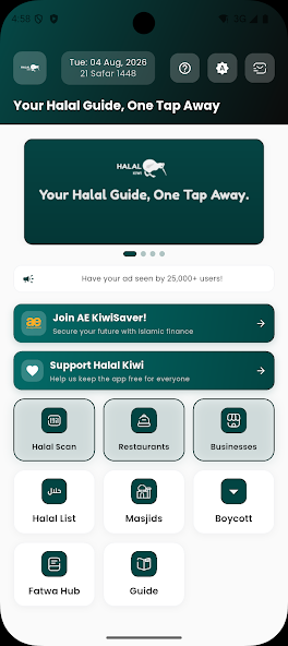 Halal Kiwi mobile home screen