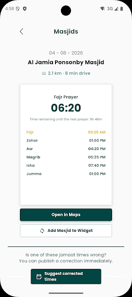 Mosque details and prayer times